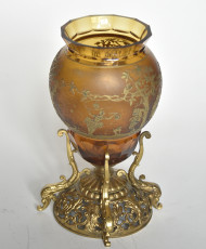 Crystal vase painted with gold leaf, in a solid gold setting