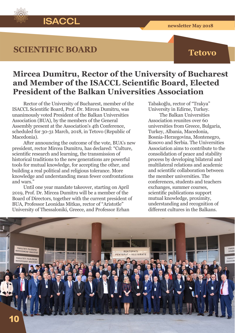 The Institute for Advanced Studies in Levant Culture and Civilization Centre of Excellence of the World Academy of Art & Science newsletter May 2018