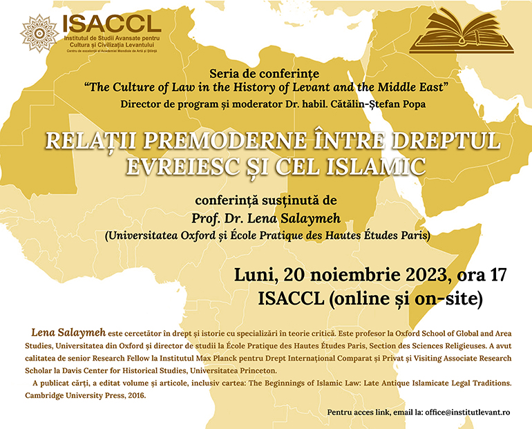 Conferința „Relații premoderne între dreptul evreiesc și cel islamic”, susținută de Prof. Dr. Lena Salaymeh